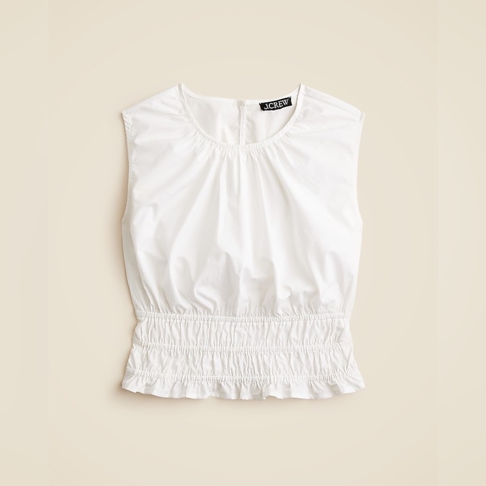 NWT J.Crew Hyacinth Top Cotton Poplin White Smocking Summer Lightweight Feminine - Picture 3 of 12
